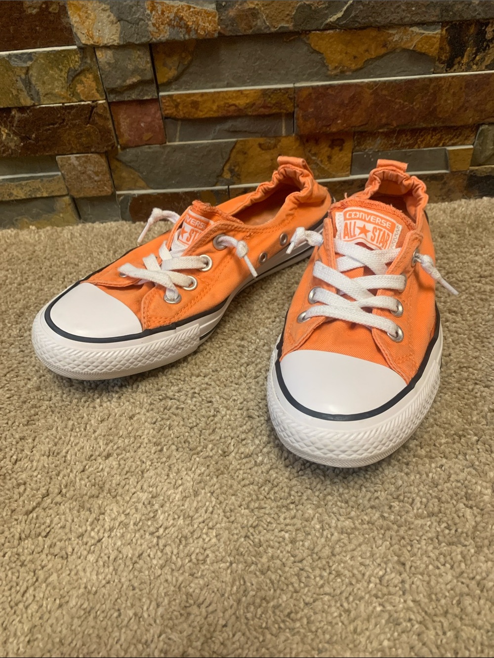 Converse Orange Canvas Low-Top Slip-On Sneakers